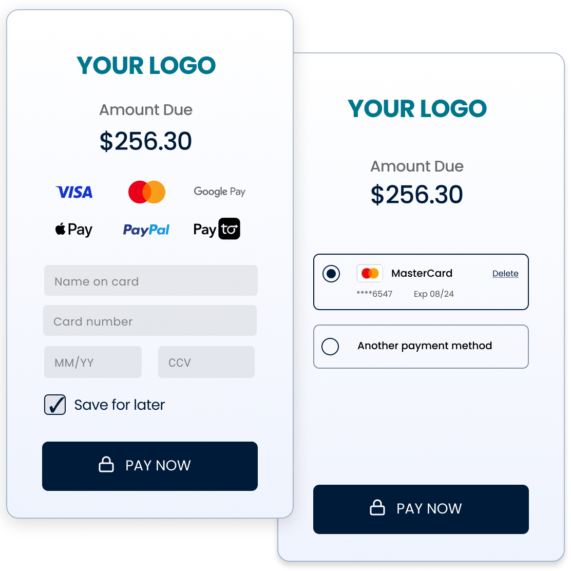 Illustration of payment screens with save function